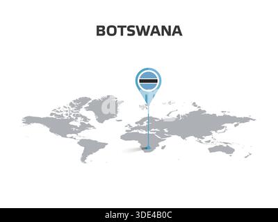 BOTSWANA Location Pin on World Map with Flag in Pin's Body Stock Vector