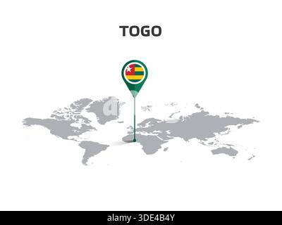 TOGO Location Pin on World Map with Flag in Pin's Body Stock Vector
