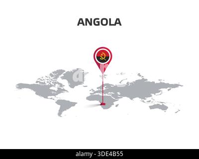 ANGOLA Location Pin on World Map with Flag in Pin's Body Stock Vector