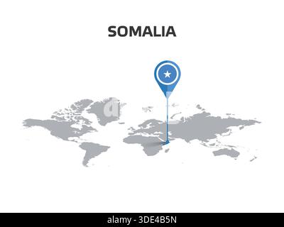 SOMALIA Location Pin on World Map with Flag in Pin's Body Stock Vector