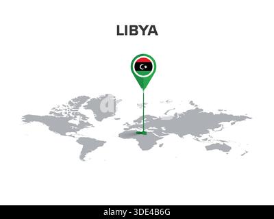 LIBYA Location Pin on World Map with Flag in Pin's Body Stock Vector