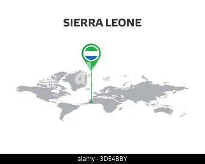 SIERRA LEONE Location Pin on World Map with Flag in Pin's Body Stock Vector