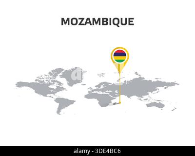 MAURITIUS Location Pin on World Map with Flag in Pin's Body Stock Vector