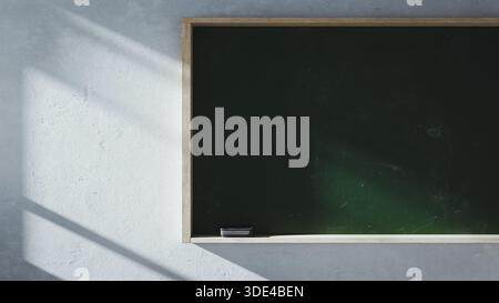 Empty Blackboard in Wooden Frame on White Wall Copy space. 3d rendering Stock Photo