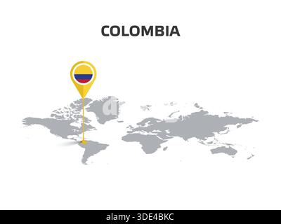 Location of Colombia on the world map, marked with Colombia flag pin ...