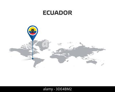 ECUADOR Location Pin on World Map with Flag in Pin's Body Stock Vector