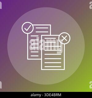 Evaluation documents document. Survey validation Vector. Results analysis symbol. Purple green vibrant backdrop colorful. EPS 10. Stock Vector