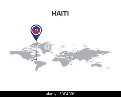 HAITI Location Pin on World Map with Flag in Pin's Body Stock Vector