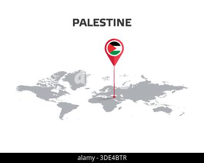 PALESTINE Location Pin on World Map with Flag in Pin's Body Stock Vector