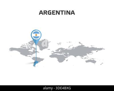 ARGENTINA Location Pin on World Map with Flag in Pin's Body Stock Vector