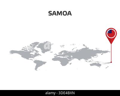SAMOA Location Pin on World Map with Flag in Pin's Body Stock Vector