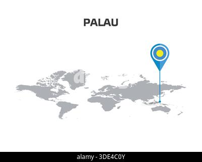 PALAU Location Pin on World Map with Flag in Pin's Body Stock Vector