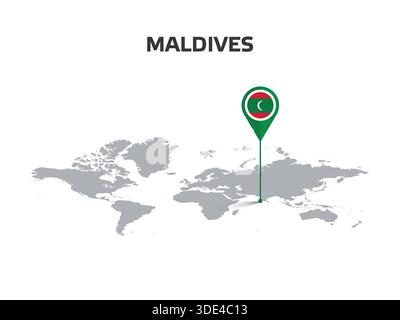 MALDIVES Location Pin on World Map with Flag in Pin's Body Stock Vector