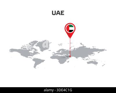 United Arab Emirates Location Pin on World Map with Flag in Pin's Body Stock Vector