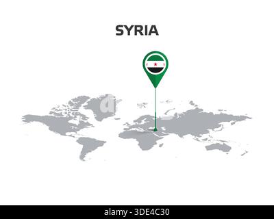 SYRIA Location Pin on World Map with Flag in Pin's Body Stock Vector