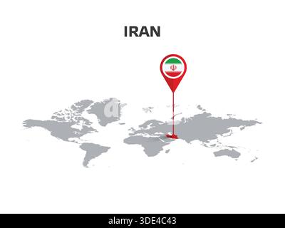 IRAN Location Pin on World Map with Flag in Pin's Body Stock Vector