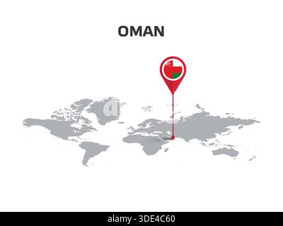 OMAN Location Pin on World Map with Flag in Pin's Body Stock Vector