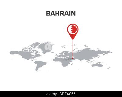 BAHRAIN Location Pin on World Map with Flag in Pin's Body Stock Vector