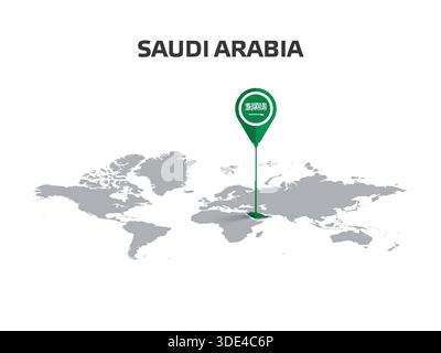 SAUDI ARABIA Location Pin on World Map with Flag in Pin's Body Stock Vector