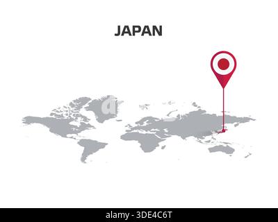 JAPAN Location Pin on World Map with Flag in Pin's Body Stock Vector