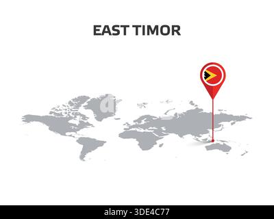 EAST TIMOR Location Pin on World Map with Flag in Pin's Body Stock Vector