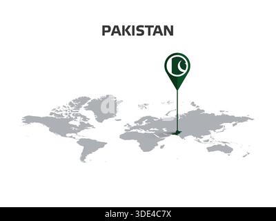 PAKISTAN Location Pin on World Map with Flag in Pin's Body Stock Vector