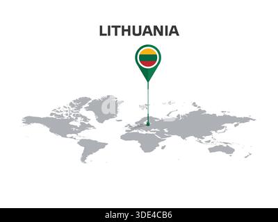 LITHUANIA Location Pin on World Map with Flag in Pin's Body Stock Vector