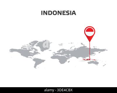 INDONESIA Location Pin on World Map with Flag in Pin's Body Stock Vector