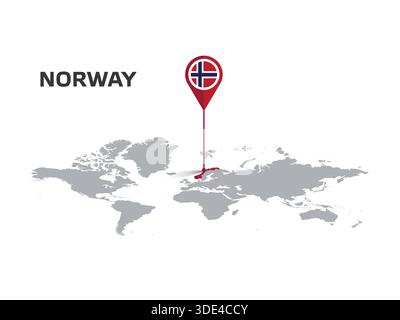 NORWAY Location Pin on World Map with Flag in Pin's Body Stock Vector