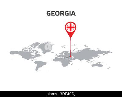 GEORGIA Location Pin on World Map with Flag in Pin's Body Stock Vector