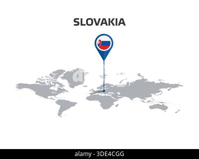 SLOVAKIA Location Pin on World Map with Flag in Pin's Body Stock Vector