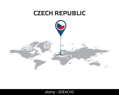 CZECH REPUBLIC Location Pin on World Map with Flag in Pin's Body Stock Vector