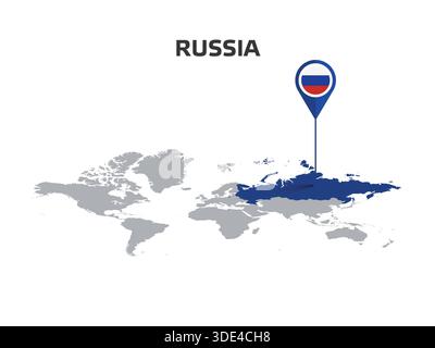 RUSSIA Location Pin on World Map with Flag in Pin's Body Stock Vector