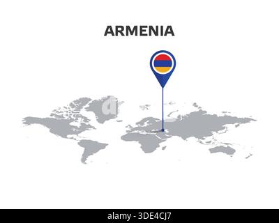 ARMENIA Location Pin on World Map with Flag in Pin's Body Stock Vector