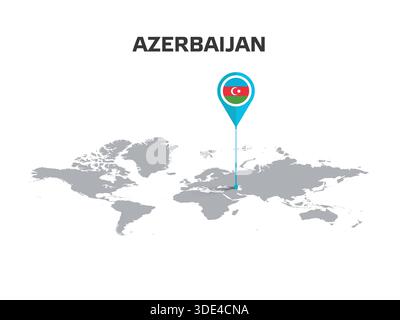 AZERBAIJAN Location Pin on World Map with Flag in Pin's Body Stock Vector