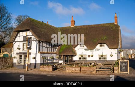 Avebury, United Kingdom - December 27, 2025: The Red Lion in Avebury is a historic pub and inn located within the Avebury stone circle Stock Photo