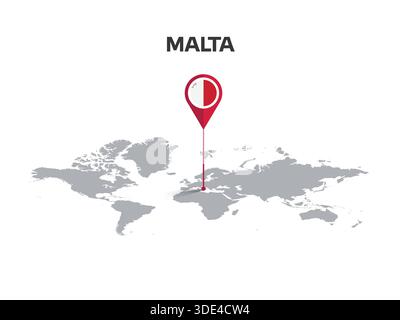 MALTA Location Pin on World Map with Flag in Pin's Body Stock Vector