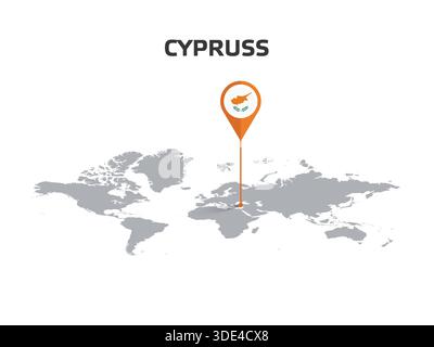 CYPRUS Location Pin on World Map with Flag in Pin's Body Stock Vector