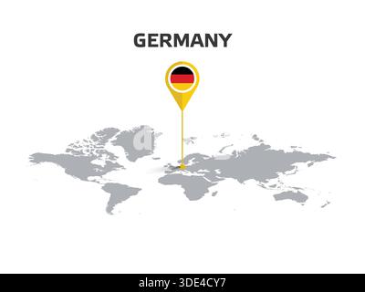 GERMANY Location Pin on World Map with Flag in Pin's Body Stock Vector