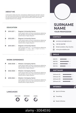 Modern Vector CV Design Template with Clean Layout and Professional Style Stock Vector