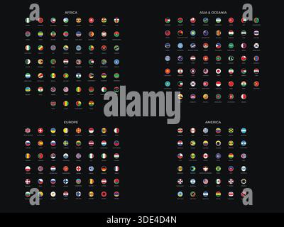 World Flags Collection by Continent, Set of All Country Flags of Europe, Asia, Africa, America, and Oceania Stock Vector
