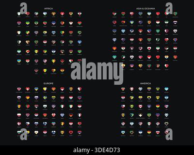 World Flags Collection by Continent, Set of All Country Flags of Europe, Asia, Africa, America, and Oceania Stock Vector