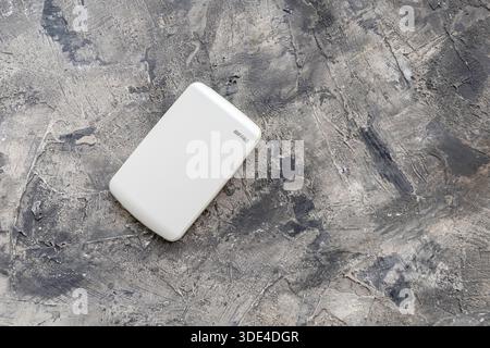 A Buffalo brand made in Japan USB external hard disc unusually coloured white making it easier to identify amongst its more common black bretheren. Stock Photo