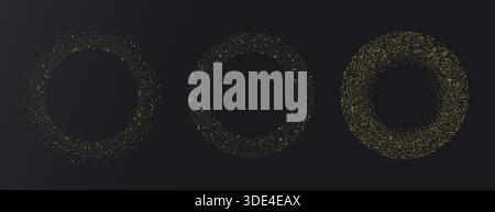 Abstract gold halfton logo template element. Gold dots vector background. Set dotted glitter circle form.  Stock Vector