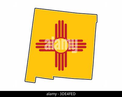 Map of State of New Mexico with Flag in Body Isolated on White Background Stock Vector