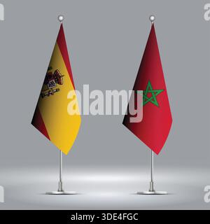 Two Standing Flags Representing Morocco vs Spain with Flags on Bodies Stock Vector