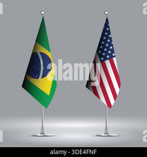 Two Standing Flags Representing USA vs Brazil with Flags on Bodies Stock Vector
