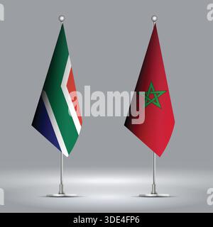 Two Standing Flags Representing Morocco vs South Africa with Flags on Bodies Stock Vector