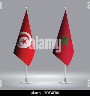 Two Standing Flags Representing Morocco vs Tunisia with Flags on Bodies Stock Vector