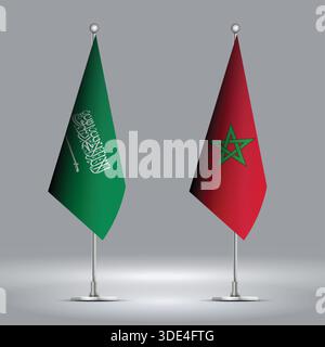 Two Standing Flags Representing Morocco vs Saudi Arabia with Flags on Bodies Stock Vector